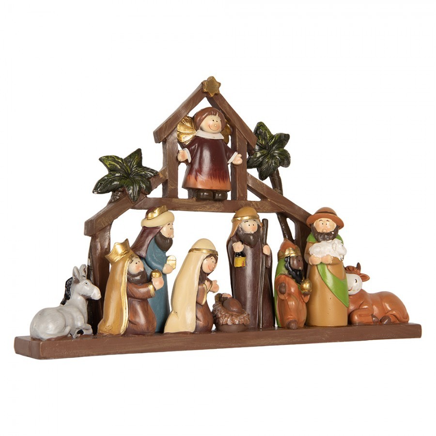 Hnědá vánoční dekorace Betlém Nativity Scene - 32*5*20 cm
