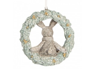 Závěsná dekorace králíček sedící na věnci - 8*3*8 cm