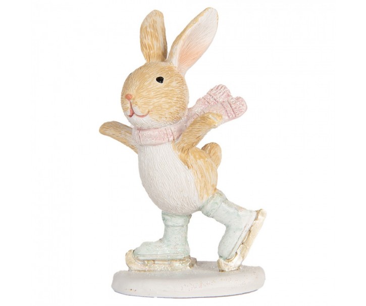 Zimní dekorace králíček v čepce na bruslích - 6*5*10 cm Clayre & Eef