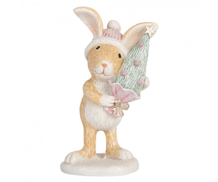 Zimní dekorace králíček s vánočním stromkem - 5*5*10 cm Clayre & Eef