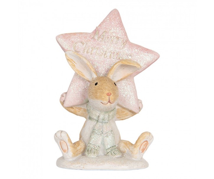 Zimní dekorace králíček s hvězdou Merry Christmas - 8*5*11 cm Clayre & Eef