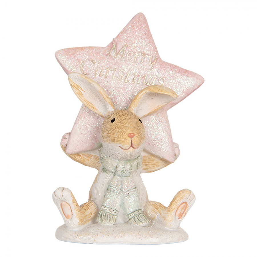 Zimní dekorace králíček s hvězdou Merry Christmas - 8*5*11 cm