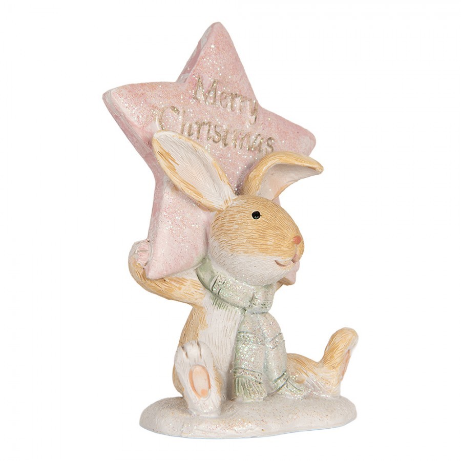 Zimní dekorace králíček s hvězdou Merry Christmas - 8*5*11 cm
