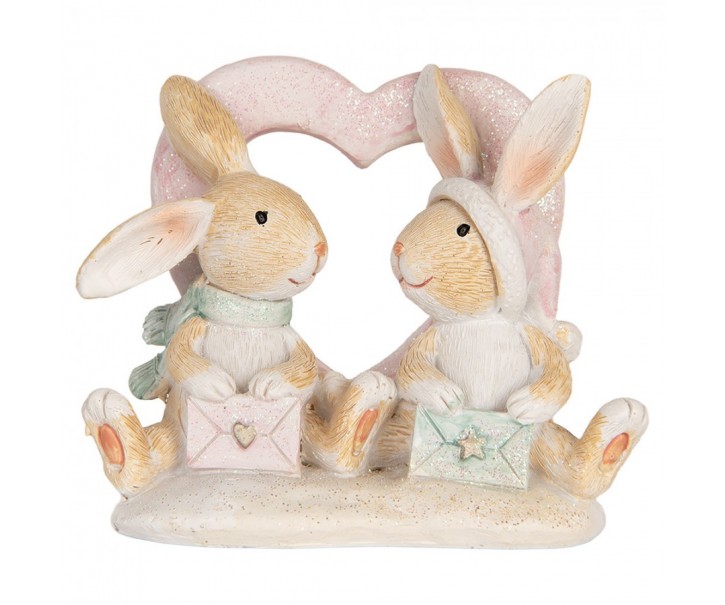 Zimní dekorace zamilovaní králíčci s dopisy - 11*6*9 cm Clayre & Eef
