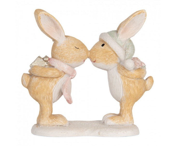 Zimní dekorace zamilovaní králíčci s dárkem - 10*5*10 cm Clayre & Eef