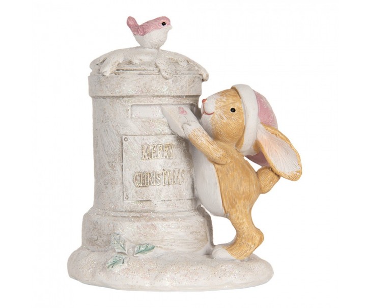 Dekorace králíček u posštovní schránky Merry Christmas - 11*8*11 cm Clayre & Eef