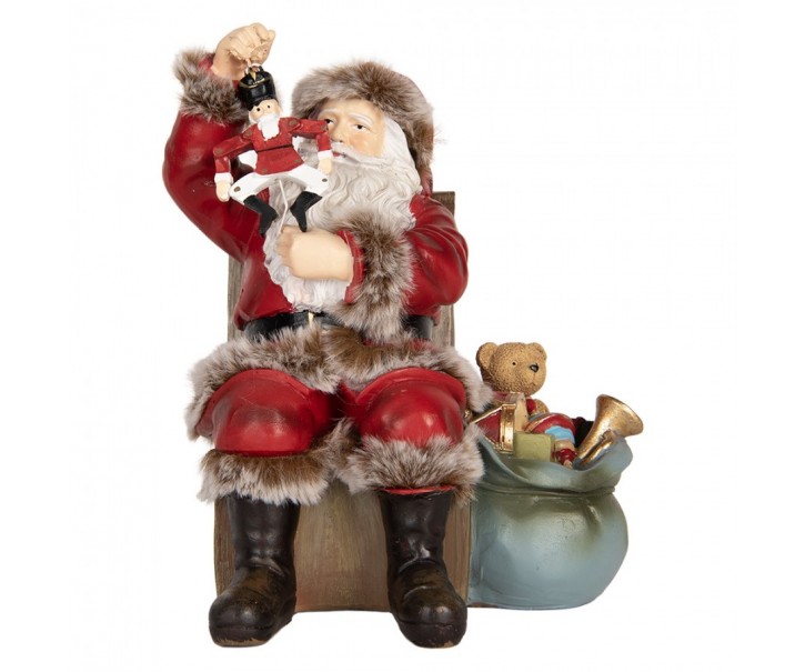 Červená dekorace Santa Claus s Louskáčkem v ruce a hračkami - 16*13*19 cm Clayre & Eef