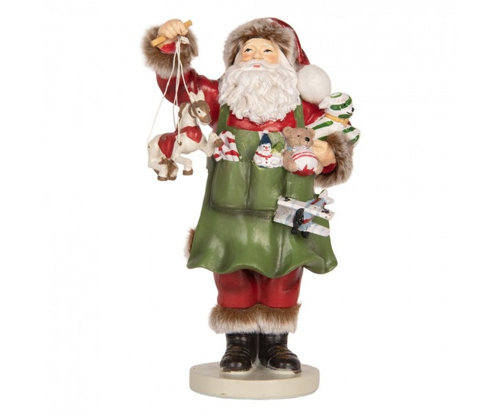 Dekorace Santa Claus s koníkem v ruce a hračkami - 13*9*23 cm Clayre & Eef