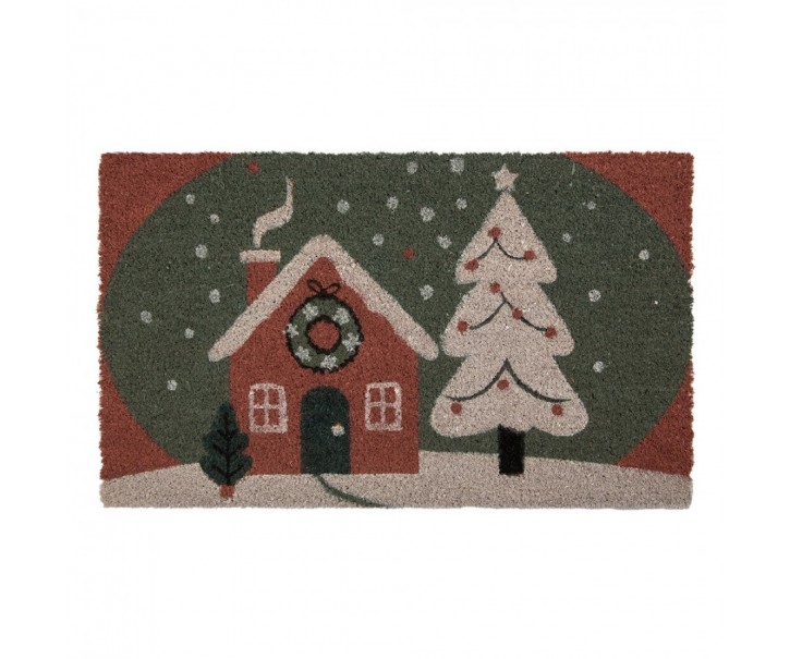 Kokosová rohožka s vánoční chaloupkou - 75*45*1 cm Clayre & Eef