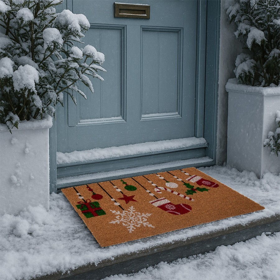 Kokosová rohožka s vánočními ozdobami - 75*45*1 cm