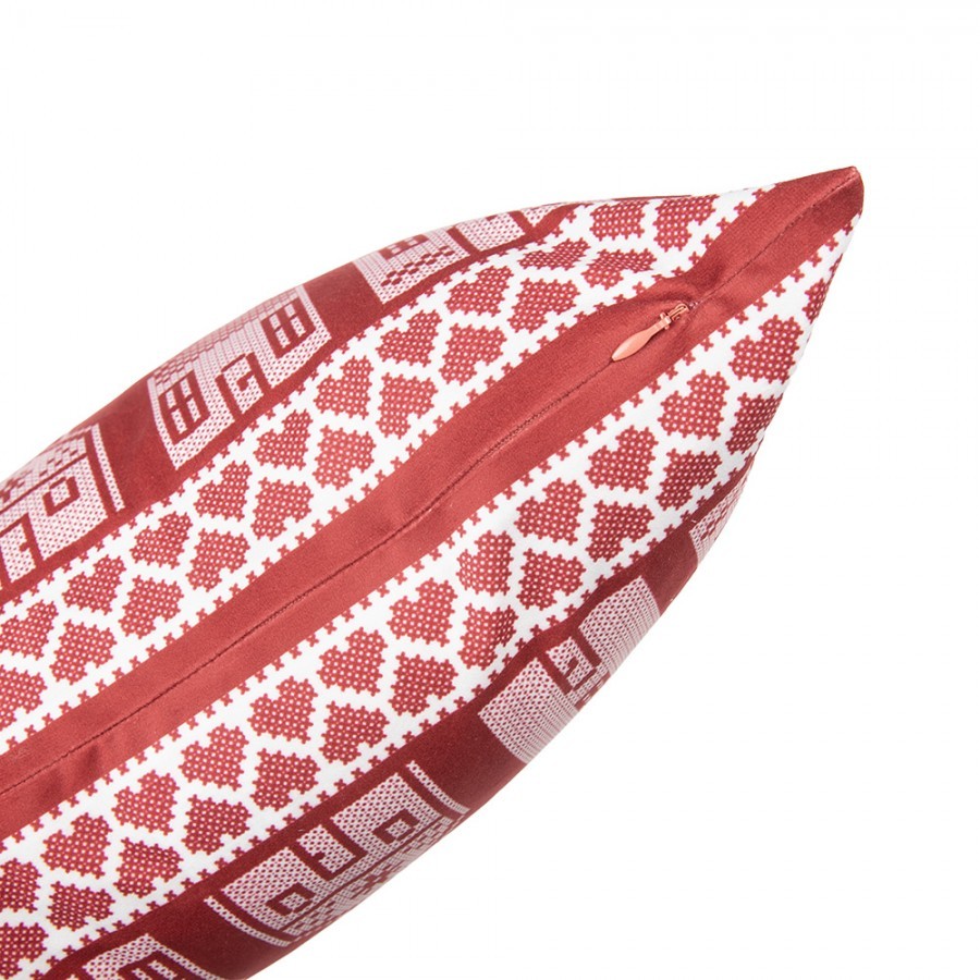 Červený povlak na polštář s domky a vločkami - 45*45 cm