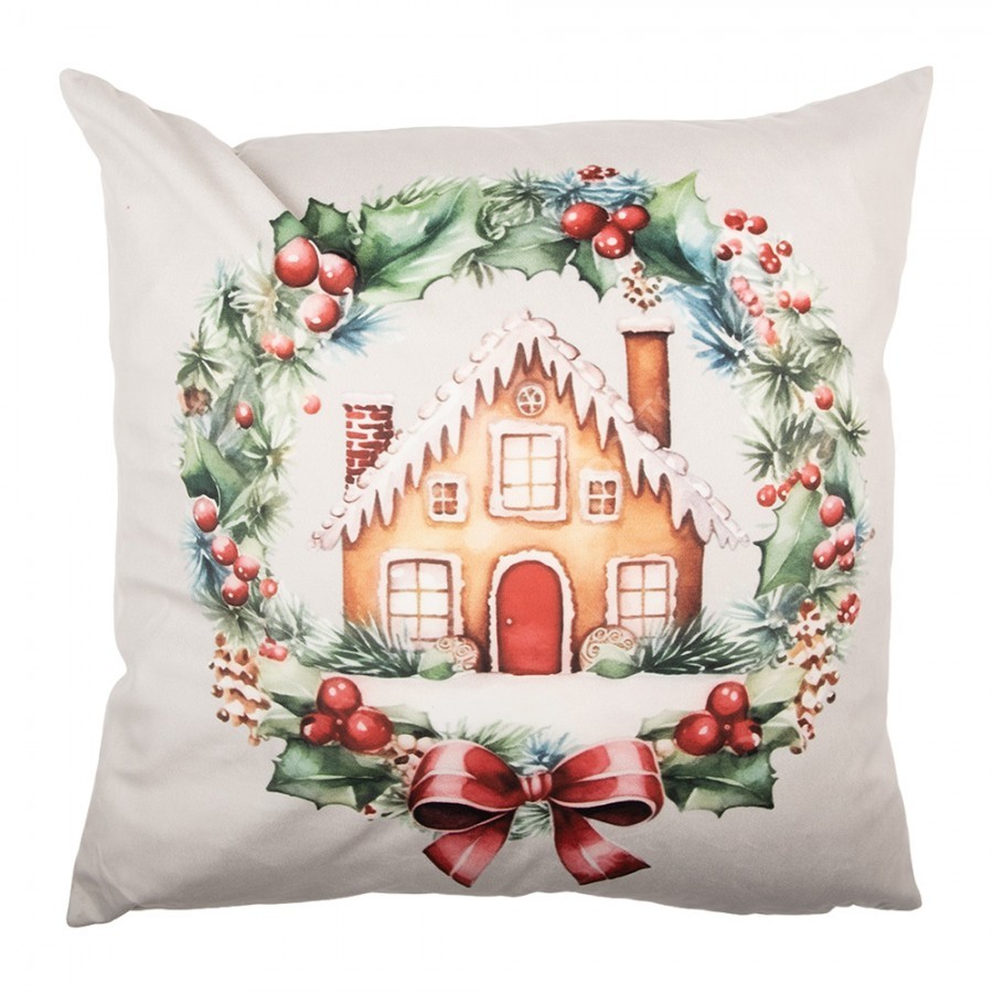 Béžový povlak na polštář s perníkovou chaloupkou - 45*45 cm KT021.431
