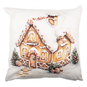 Bílý povlak na polštář s perníkovou chaloupkou - 45*45 cm