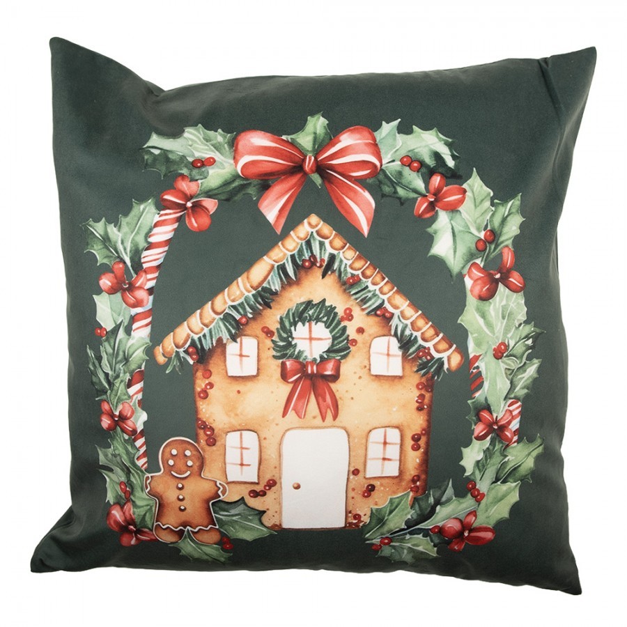 Zelený povlak na polštář s perníkovou chaloupkou - 45*45 cm KT021.430