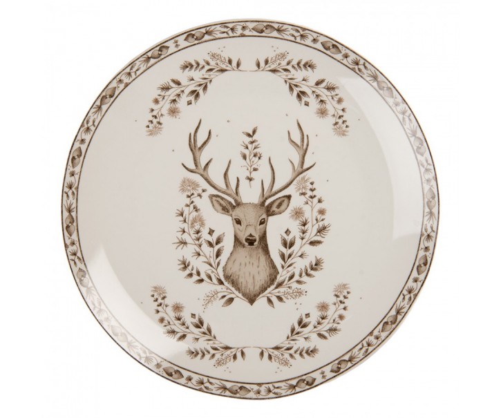 Porcelánový jídelní talíř s jelenem Gentle Wilderness - Ø 26*2 cm Clayre & Eef
