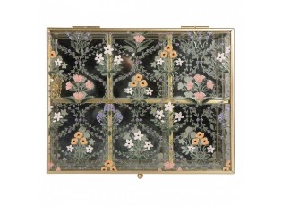 Mosazná antik kovová skleněná šperkovnice s květinami - 20*16*5 cm