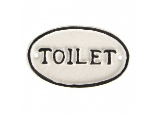 Bílo-černá antik litinová cedulka Toilet - 10*1*6 cm