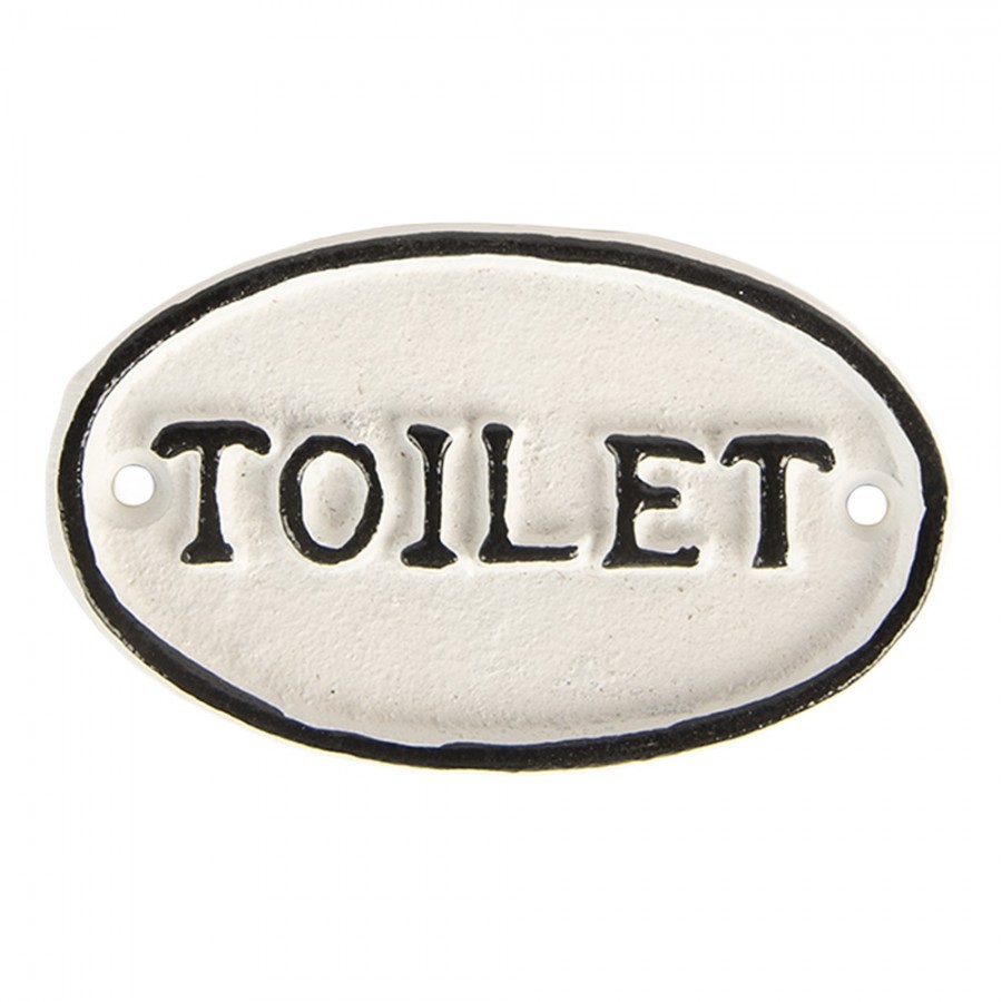 Bílo-černá antik litinová cedulka Toilet - 10*1*6 cm
