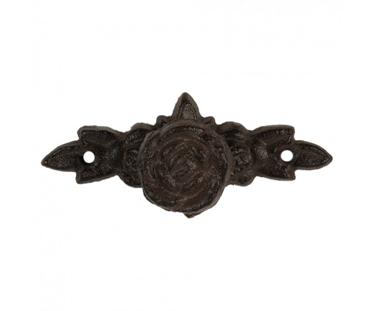Hnědá antik litinová úchytka s růží - 10*4*3 cm Clayre & Eef