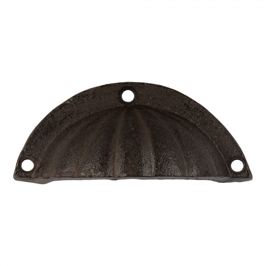 Hnědá antik litinová úchytka mušle s vroubky - 10*3*4 cm