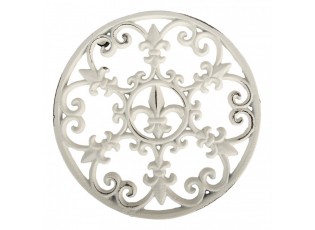 Krémová antik litinová podložka pod nádobí Lilie - Ø 18*2 cm