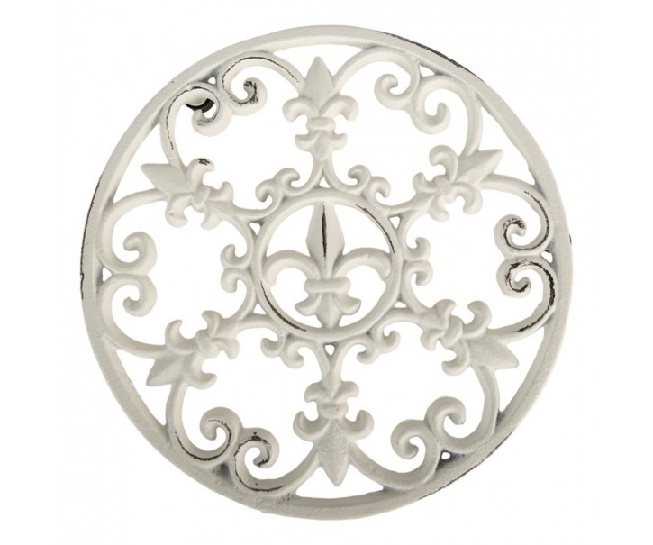 Krémová antik litinová podložka pod nádobí Lilie - Ø 18*2 cm Clayre & Eef