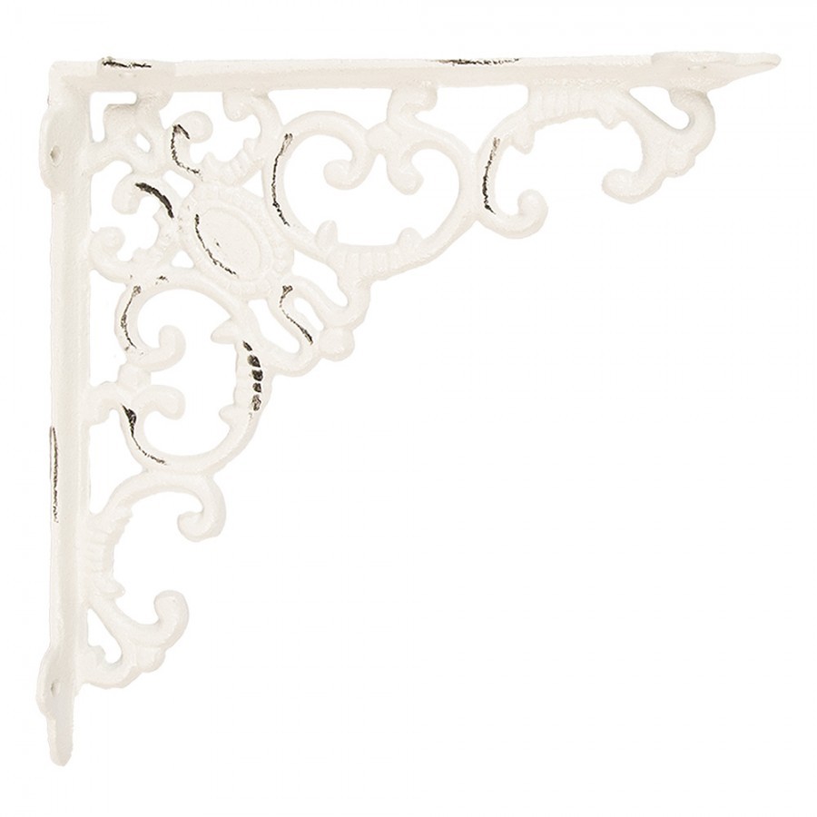 Bílá kovová policová konzole s ornamenty - 4*21*21 cm