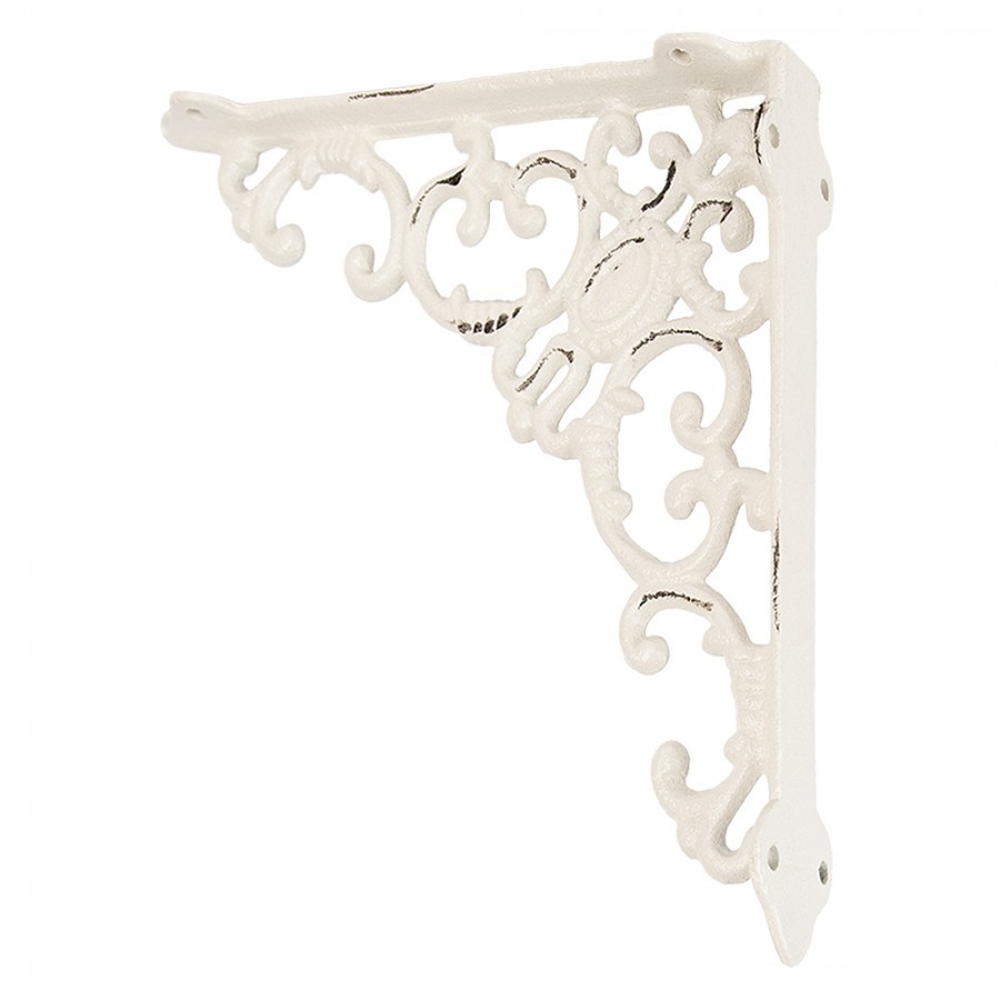 Bílá kovová policová konzole s ornamenty - 4*21*21 cm
