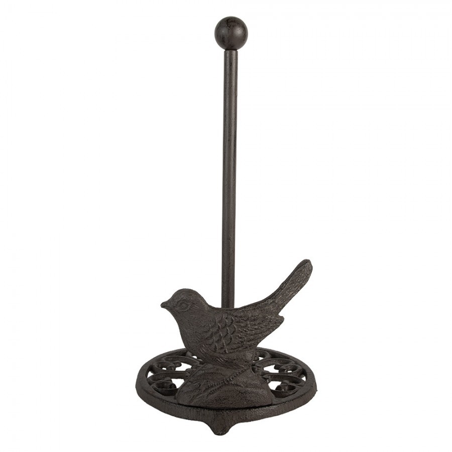 Hnědý antik litinový stojan na kuchyňské utěrky s ptáčkem - Ø 17*33 cm 6Y5753