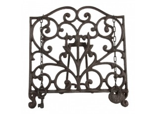 Hnědý antik litinový zdobený stojan na kuchyřku - 27*5*27 cm