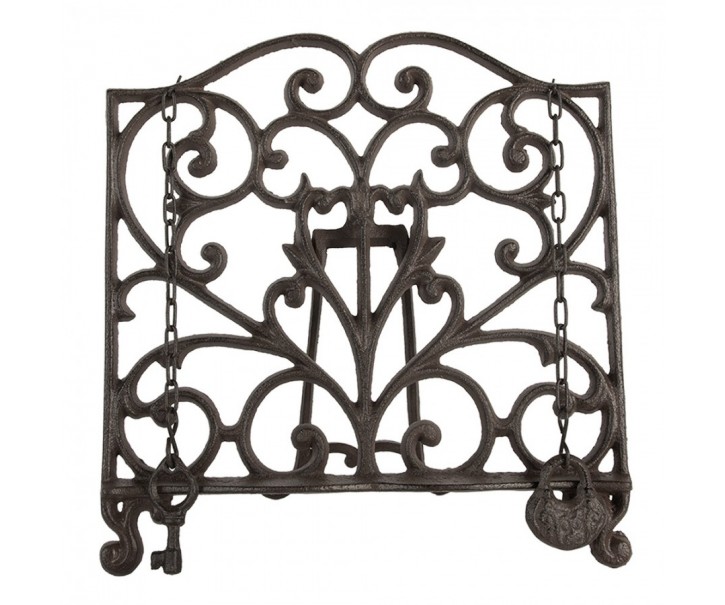 Hnědý antik litinový zdobený stojan na kuchyřku - 27*5*27 cm Clayre & Eef