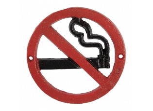 Červená nástěnná litinová cedulka nekouřit - Ø 12*1 cm