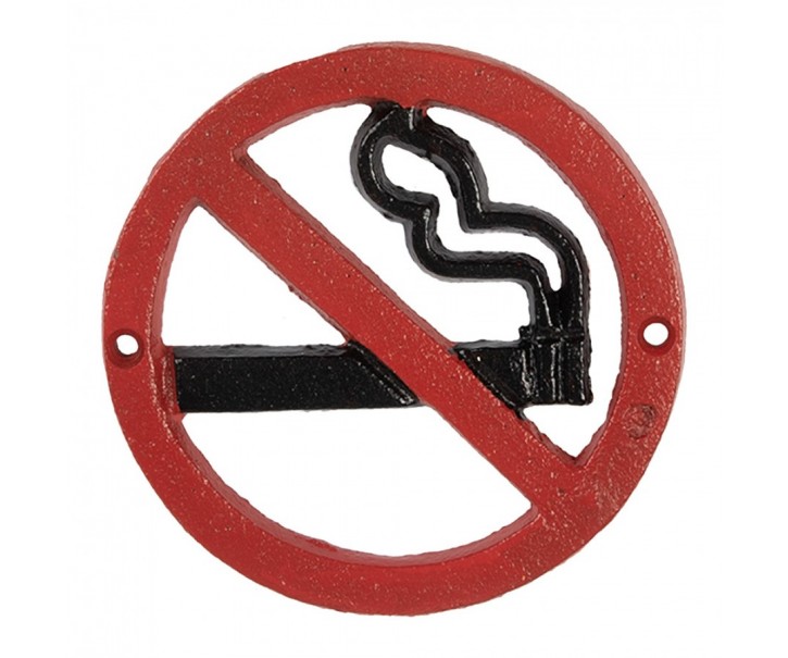 Červená nástěnná litinová cedulka nekouřit - Ø 12*1 cm Clayre & Eef