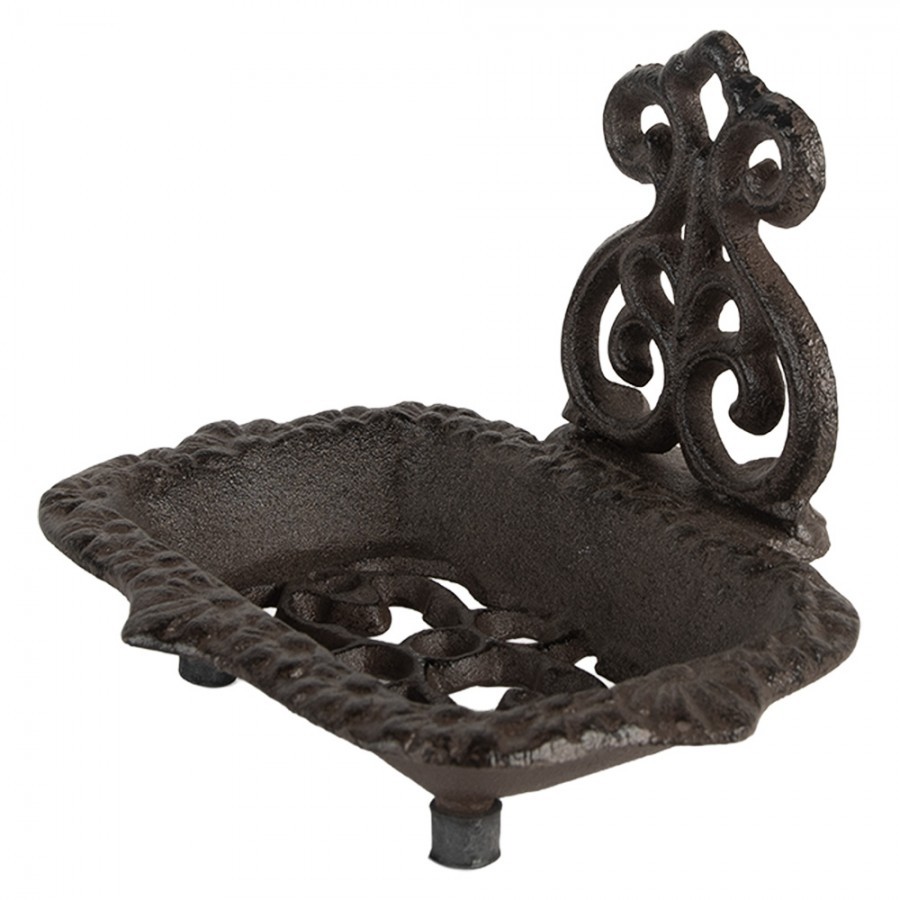 Hnědá antik litinová mýdlenka s ornamentem - 15*11*11 cm