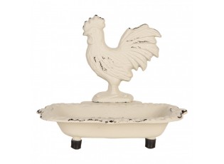 Béžová antik litinová mýdlenka s kohoutem - 16*12*14 cm