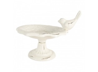 Bílé antik litinové krmítko s ptáčkem - 14*12*11 cm