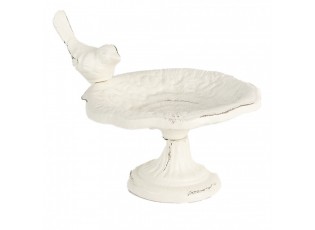 Bílé antik litinové krmítko s ptáčkem - 14*12*11 cm
