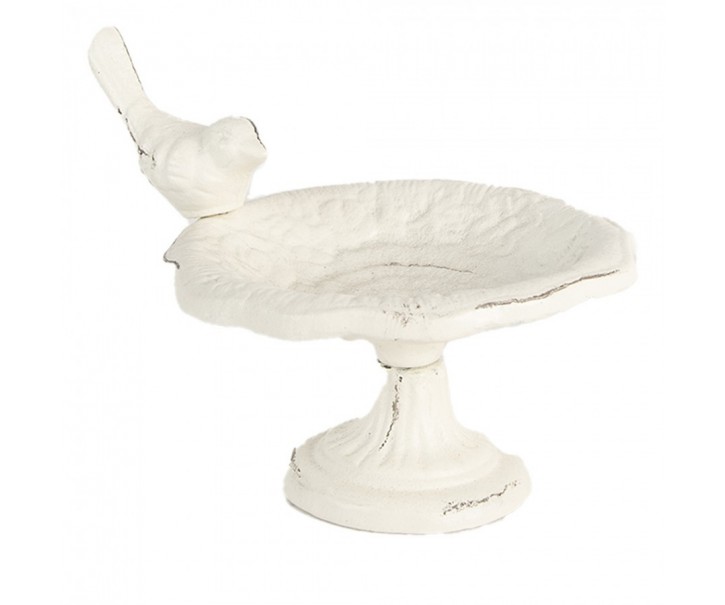 Bílé antik litinové pítko s ptáčkem - 14*12*11 cm Clayre & Eef