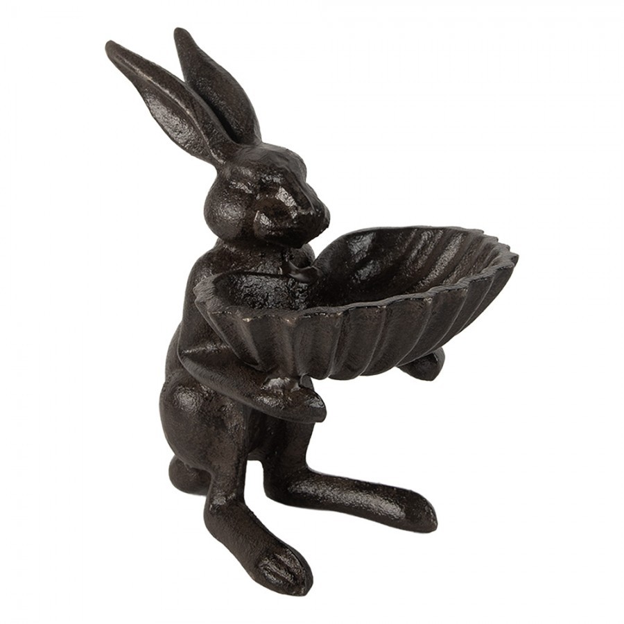 Hnědé antik litinové krmítko pro ptáčky zajíc - 16*13*17 cm