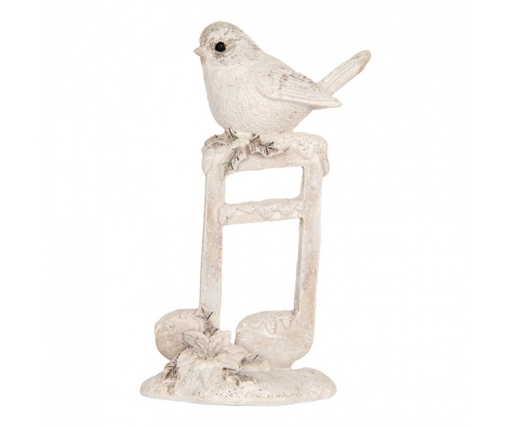 Béžová antik dekorace ptáček na notě - 8*4*13 cm Clayre & Eef