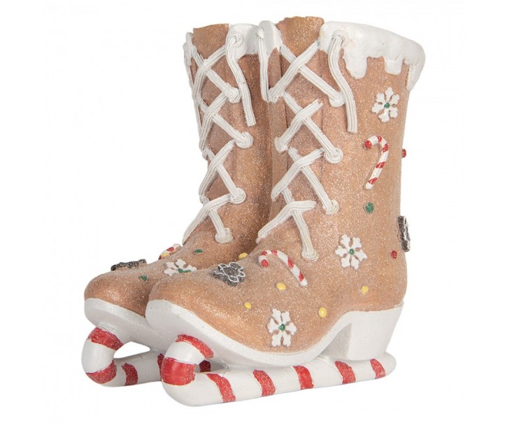 Hnědá perníková dekorace brusle Ice skates - 19*14*20 cm Clayre & Eef