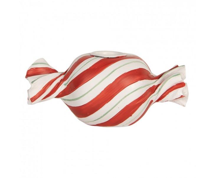 Bílo-červený svícen na úzkou svíčku Bonbón Candy - 14*7*6 cm Clayre & Eef