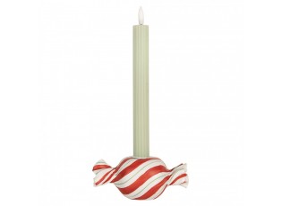 Bílo-červený svícen na úzkou svíčku Bonbón Candy - 14*7*6 cm
