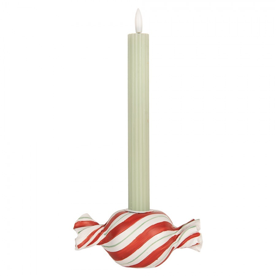 Bílo-červený svícen na úzkou svíčku Bonbón Candy - 14*7*6 cm