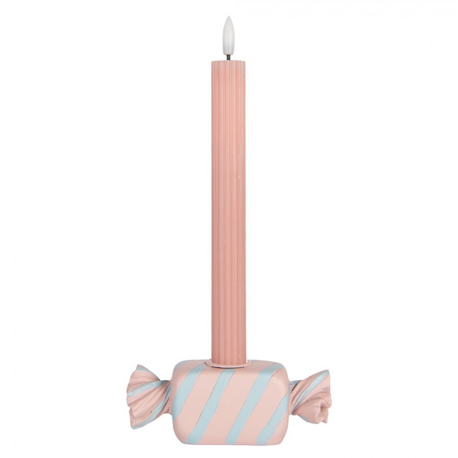 Růžovo-modrý svícen na úzkou svíčku Bonbón Candy - 14*5*5 cm