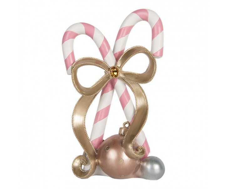 Christmas Decoration Figurine Candy Cane 19x14x30 Cm Pink Plastic - 19*14*30 cm Clayre & Eef