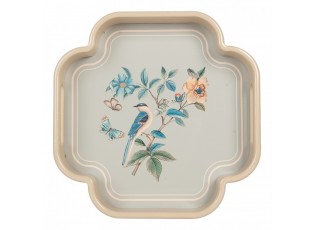 Set 2ks béžový dekorační podnos s ptáčky Birds - 30*30*5 / 24*24*5 cm