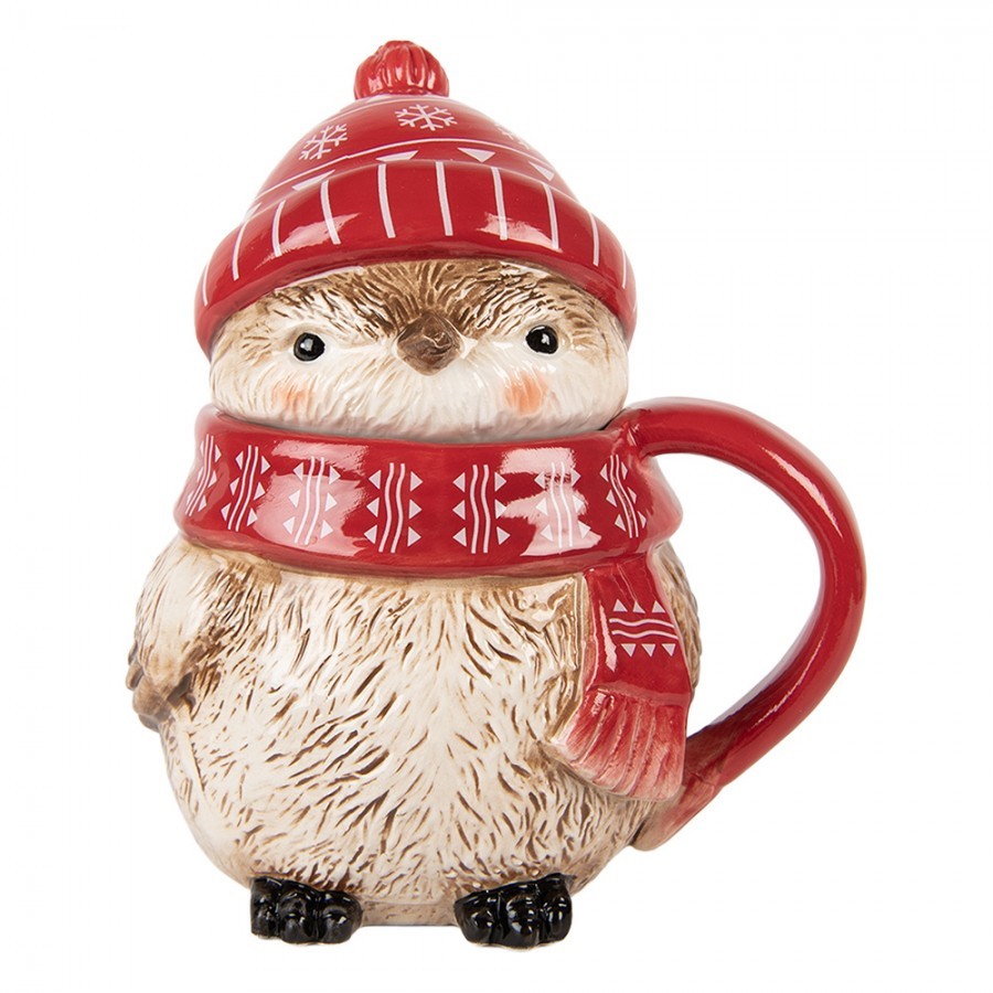 Keramický hrnek ptáček s víčkem a čepičkou - 15*11*17 cm / 500 ml
