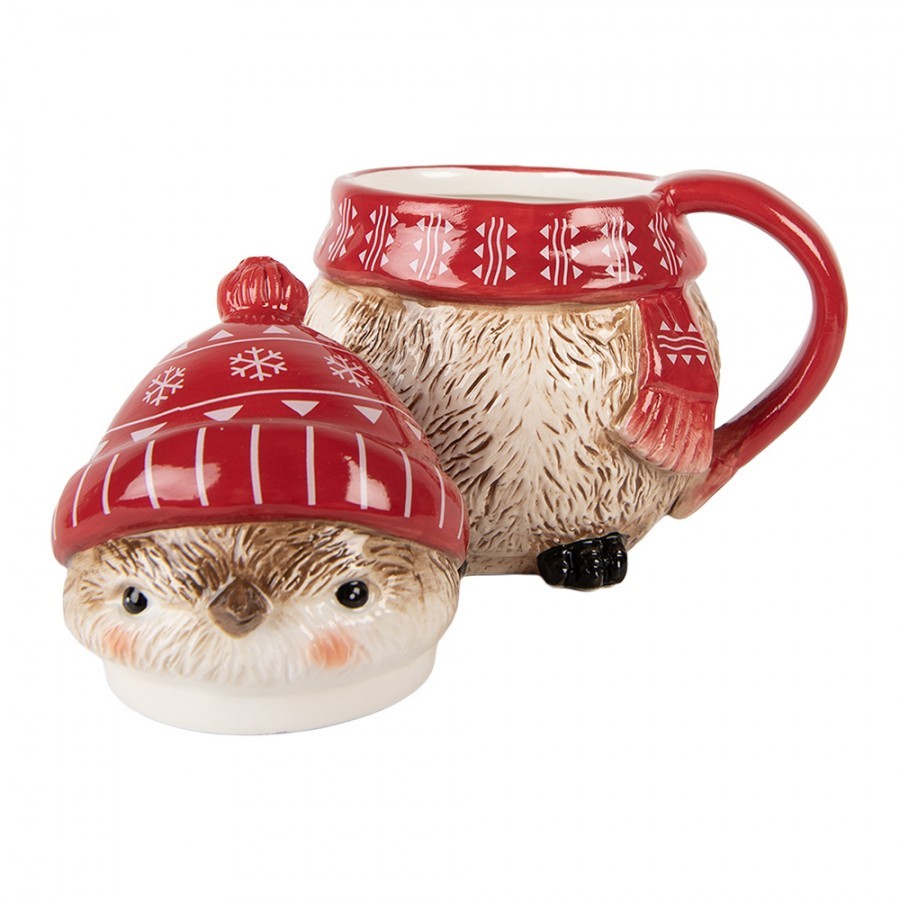 Keramický hrnek ptáček s víčkem a čepičkou - 15*11*17 cm / 500 ml
