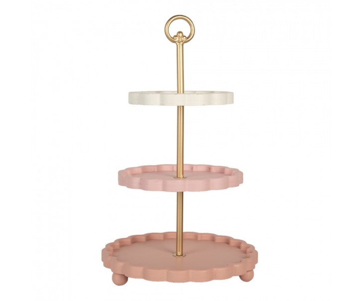 Růžový 3-patrový etažér s podnnosy ve tvaru květu Ombré - Ø 30*50 cm Clayre & Eef